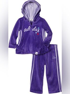 Vintage Adidas Purple Velour Zip-Up Hoodie Set